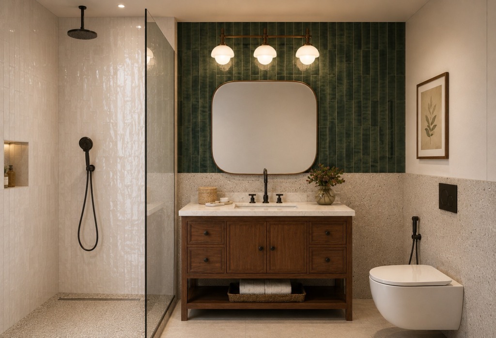 Bedroom 2 washroom at The Sculpted Residence, by Kaari Studio