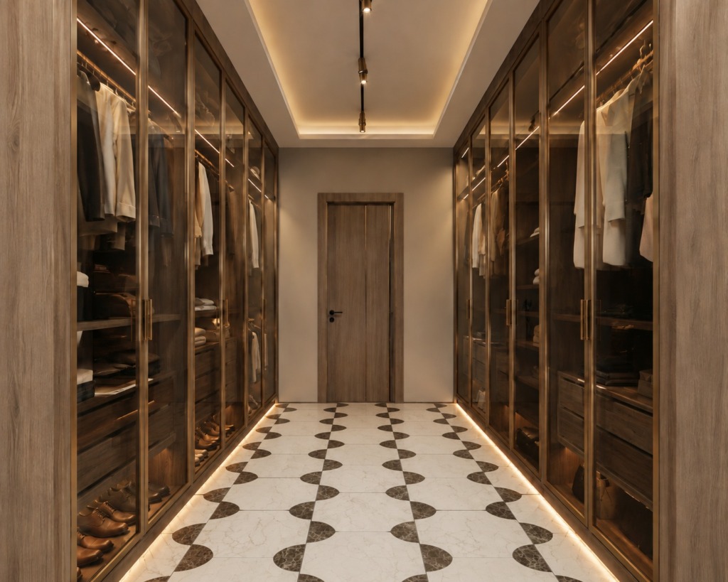 Bedroom 1 walk-in wardrobe at The Sculpted Residence, by Kaari Studio